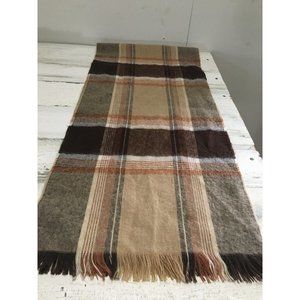 Brown tan cream plaid 11”x52” scarf with fringe